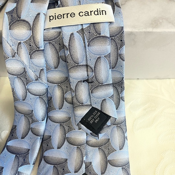 PIERRE CARDIN TIE NECKTIE GEOMETRIC BLUE SILVER - Picture 5 of 6